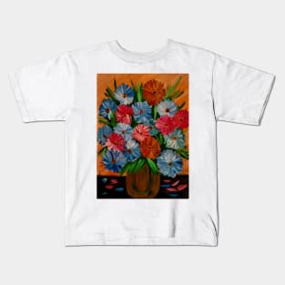 a lovely color combination in this bouquet of flowers in a metallic gold vintage vase Kids T-Shirt